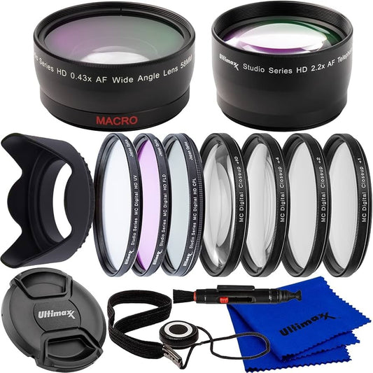 Ultimaxx 55MM Complete Lens Filter Accessory Kit with 55MM 2.2X Telephoto, .43x