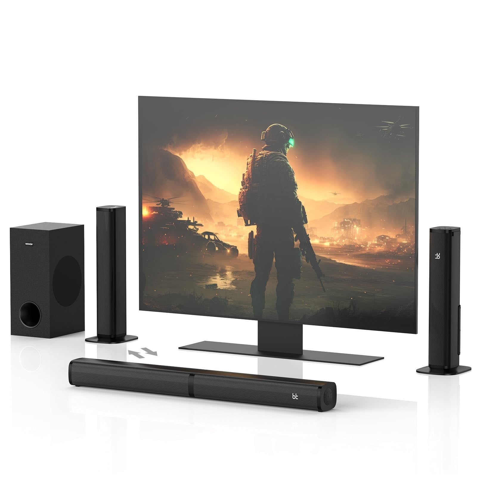 Wohome 2.1 Sound Bar for TV with Wired Subwoofer, 28 Inch 120W Wireless