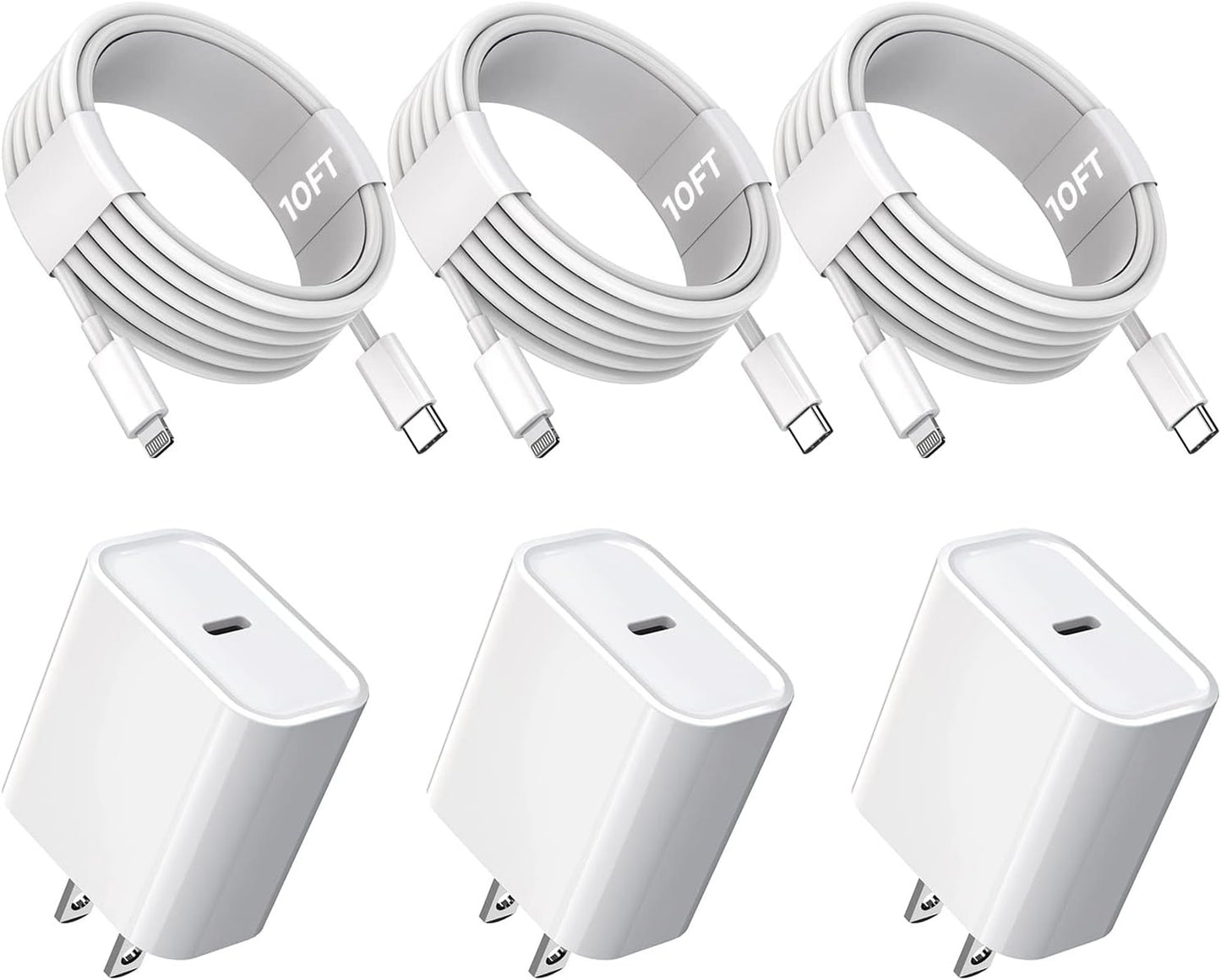TrimDish 10FT iPhone Fast Charger 3Pack Extra Long, Apple MFi Certified