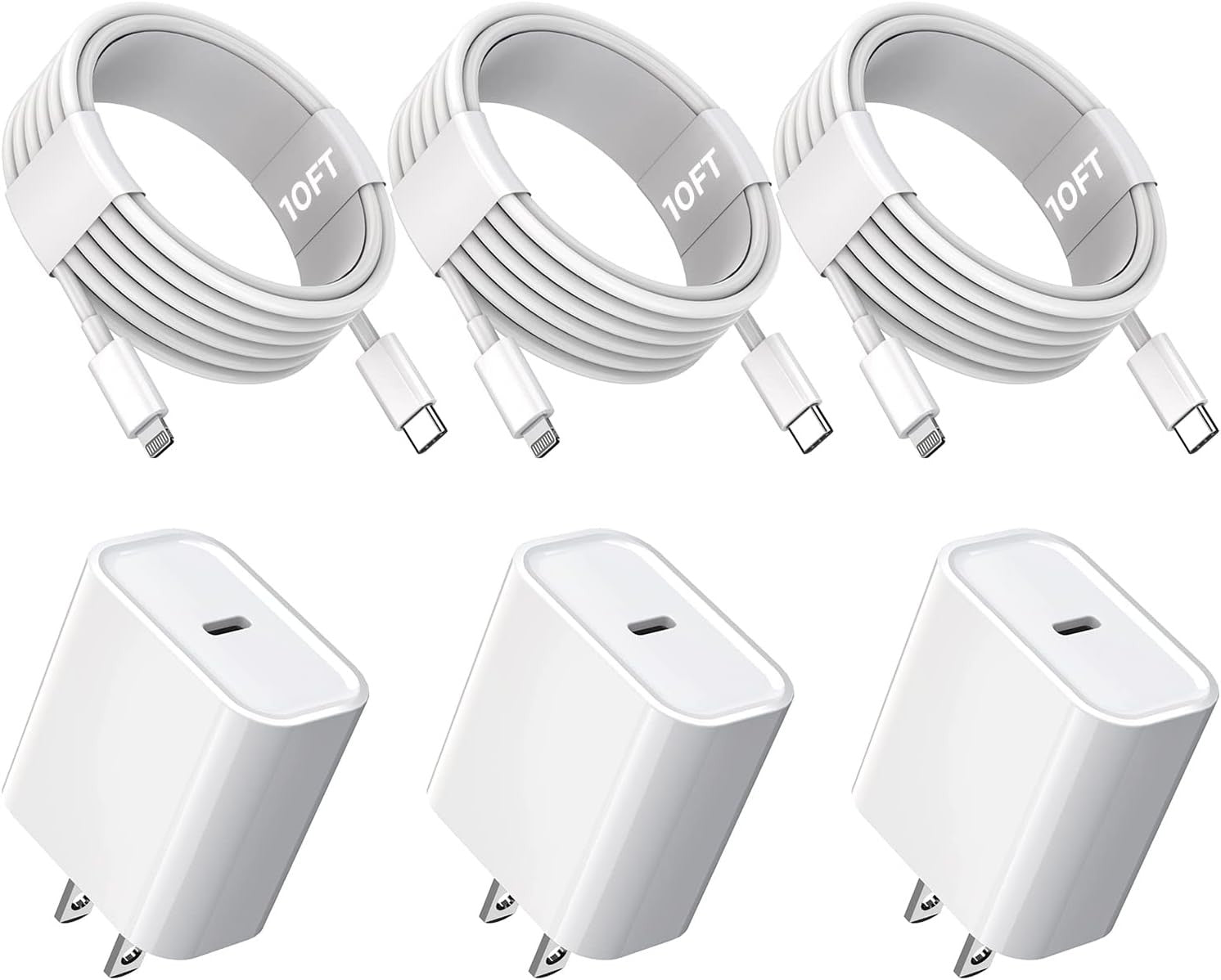 TrimDish 10FT iPhone Fast Charger 3Pack Extra Long, Apple MFi Certified