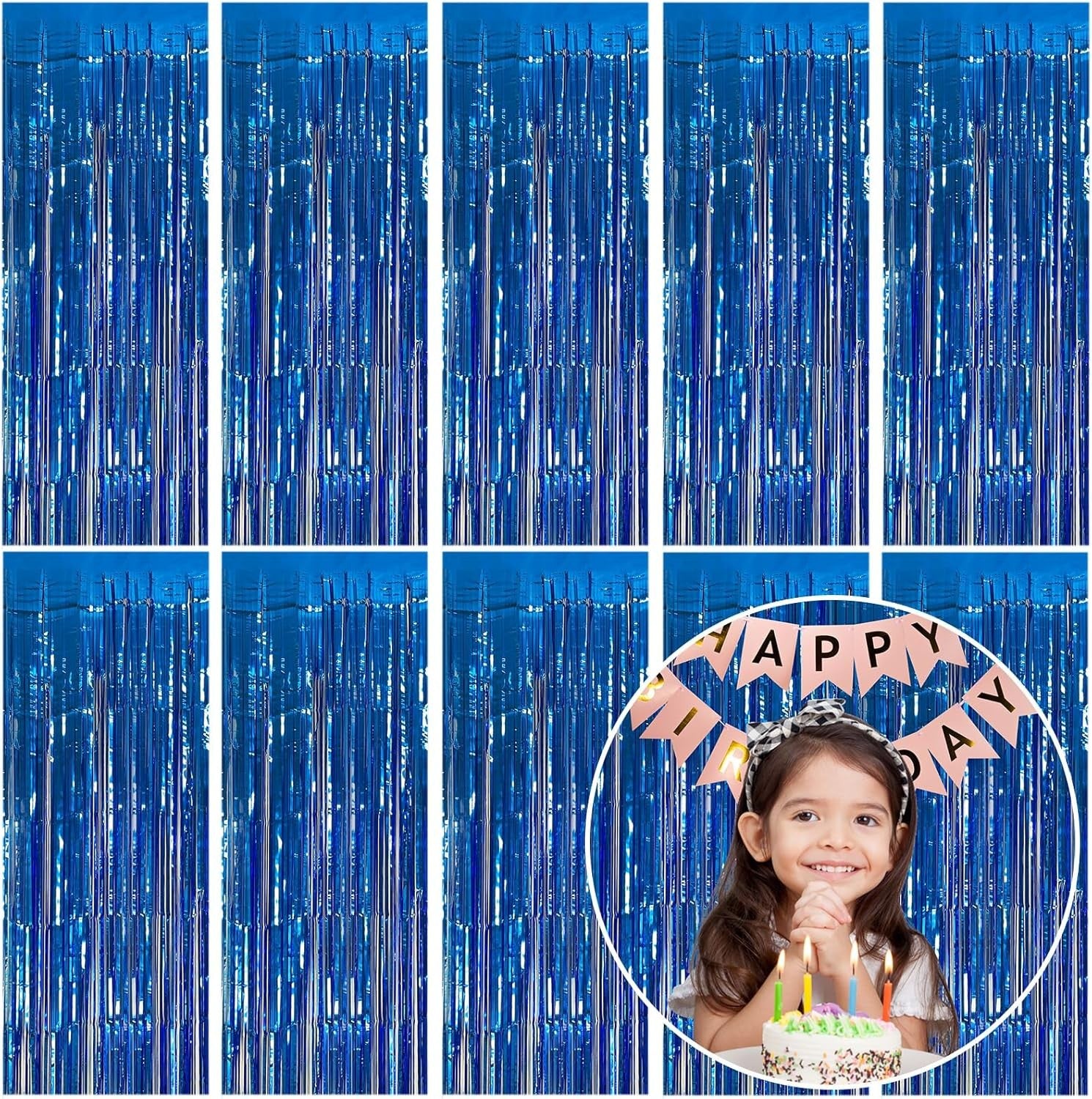 10 Pack Foil Curtain Backdrop Blue Metallic Tinsel Foil Fringe Curtains Photo