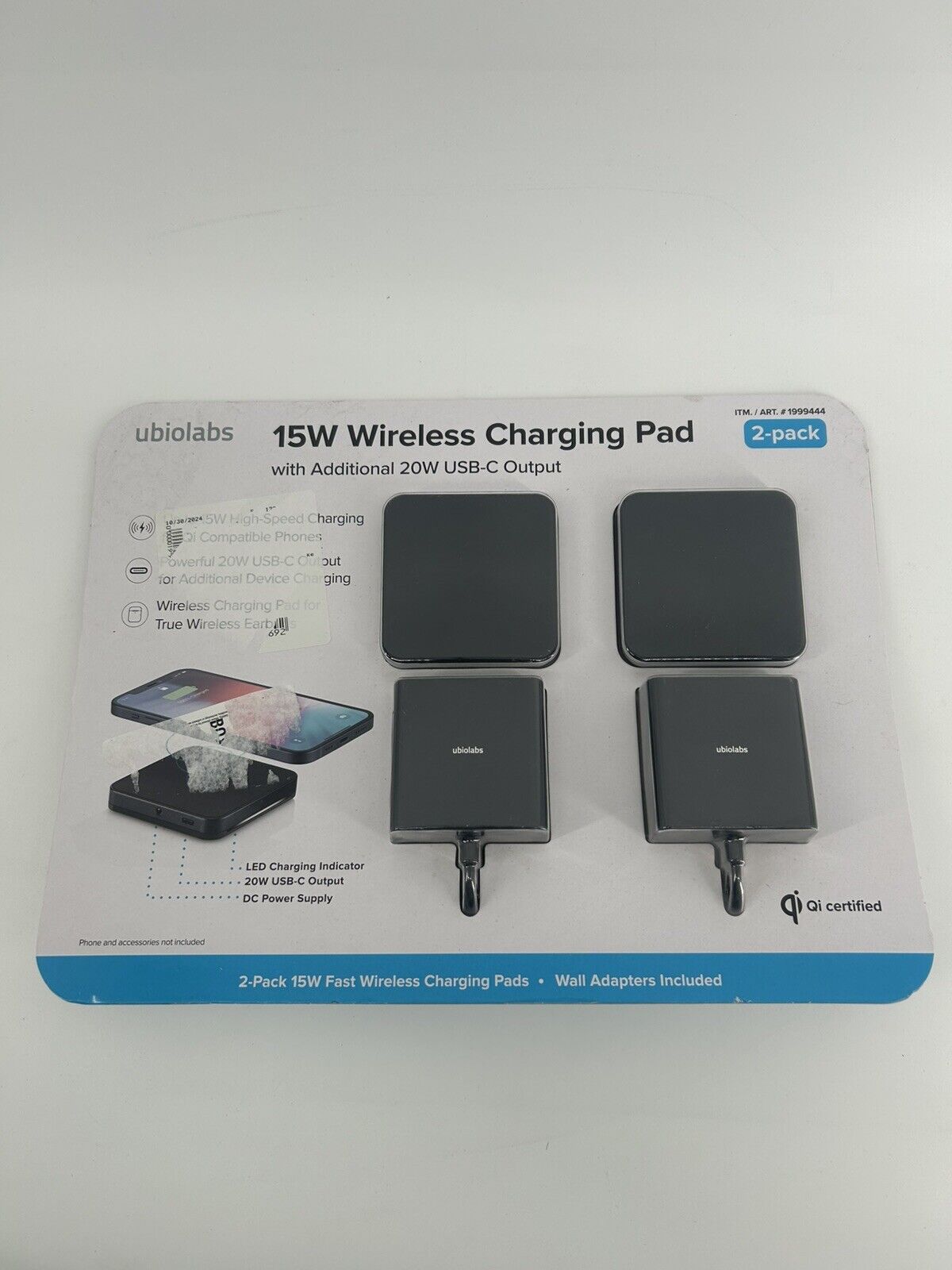 Ubiolabs 15W Wireless Charging Pad w/20W USB-C Output 2-pack WCB261
