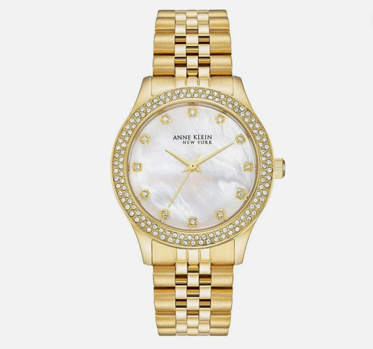 Anne Klein Mother-of-Pearl Dial Stainless Steel Gold-Tone Watch 12/7742MPGB