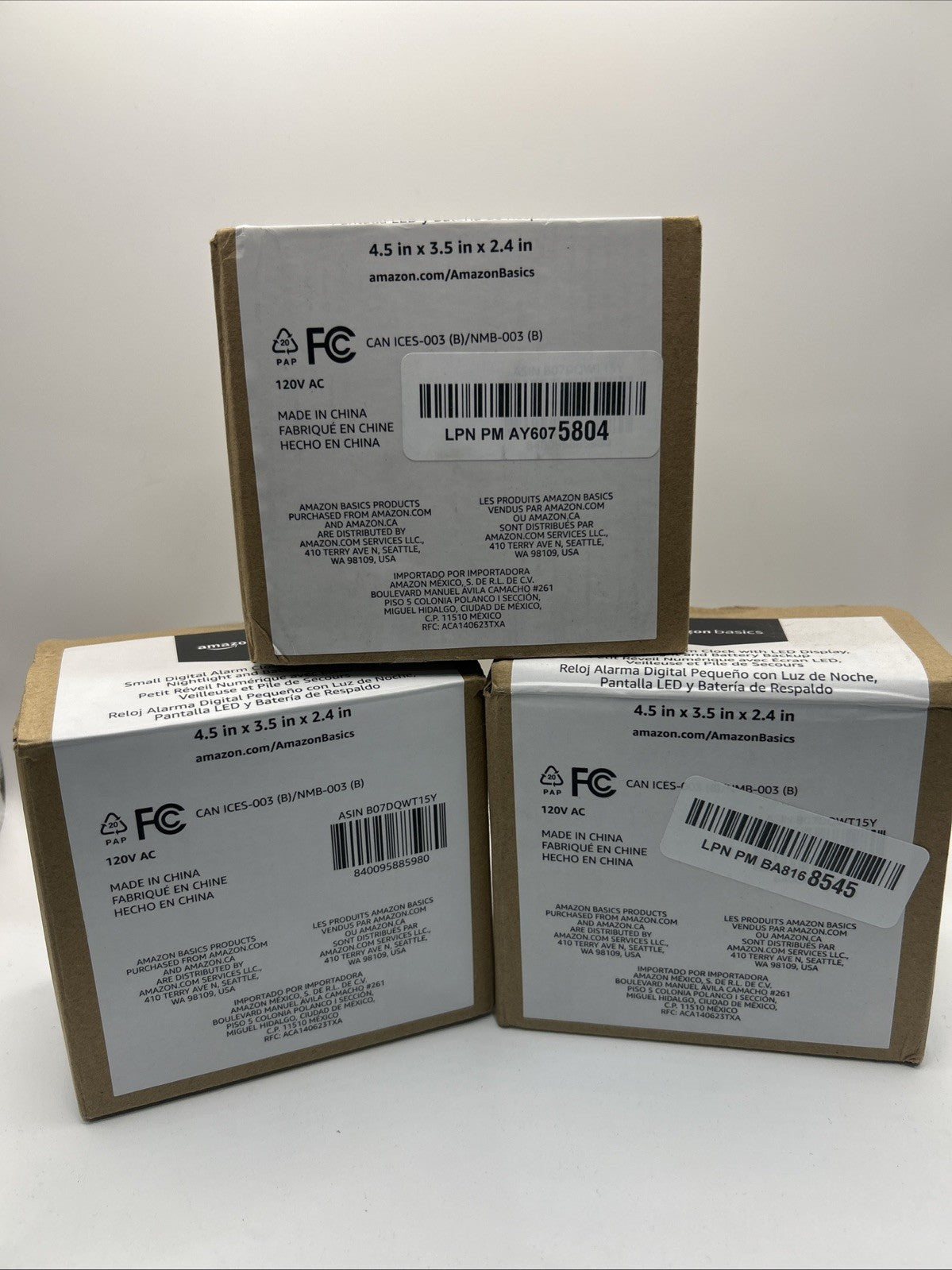 3 Pack Amazon Basics Small Digital Alarm Clock With LED Display Nightlight Black