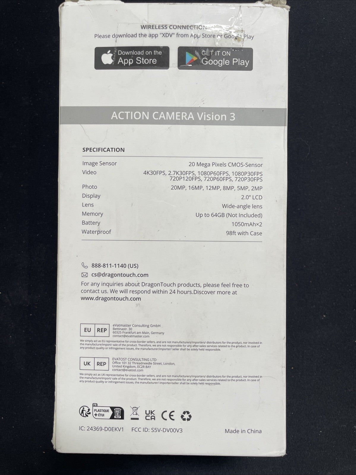 Action Camera Dragon Touch 4K 20MP 30FPS 100FT Waterproof Underwater 170°